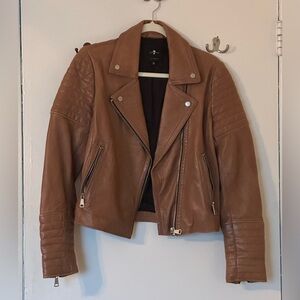 7 For All Mankind Brown Caramel Leather Moto Jacket. Size M. Excellent Condition